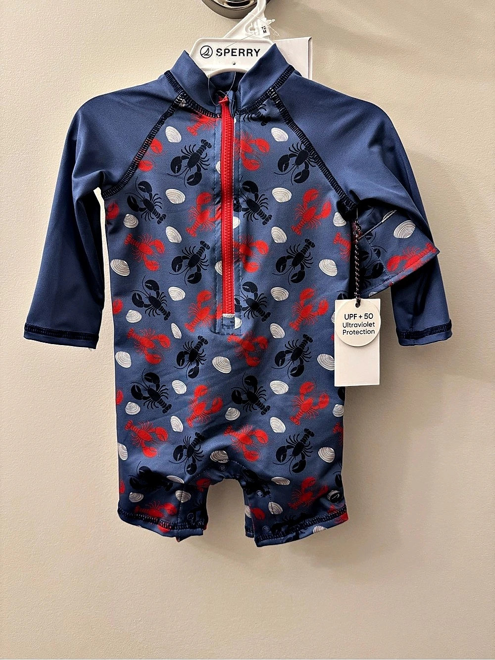 Sperry Infant Boys Lobster and Seashell Rash Guard and Hat Swim Set